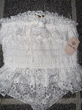 White Eyelet Smocked Ruffle Camisole